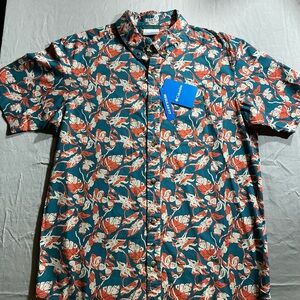 Columbia Men's Teal and Orange Floral Shirt